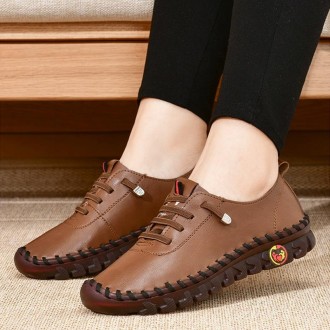 Side-stitched Tendon Soft Sole Shoe Outdoor Comfortable and Breathable Leather Shoes, Size: 43(Brown)