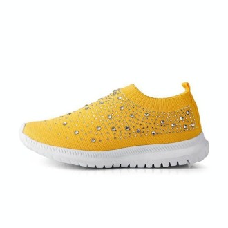 Spring and Autumn Rhinestone Flying Woven Women Sneakers Casual Breathable Shoes, Size: 40(Yellow)