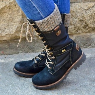 Winter Boots Women Boots Round Toe Platform Warm Females Boots Shoes, Size:42(Black)