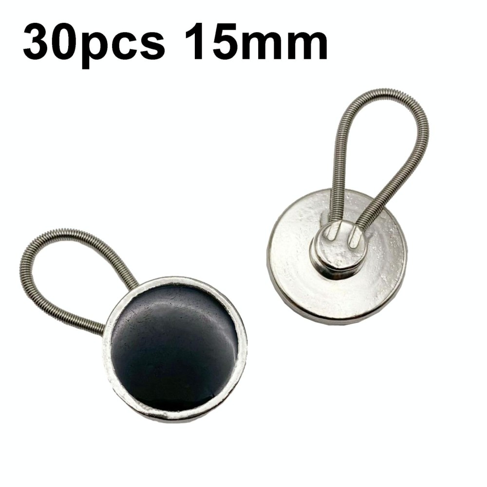 30pcs Jeans Spring Expansion Waist Button Removable Metal Pants Waist Adjustment Button Collar Decoration Button 15mm Black