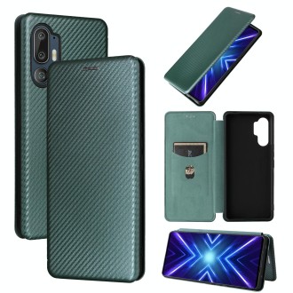 For HTC U24 Pro Carbon Fiber Texture Flip Leather Phone Case(Green)