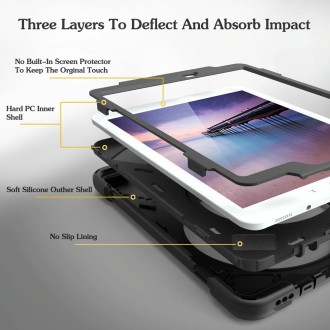 360 Degree Rotation Silicone Protective Cover with Holder and Hand Strap and Long Strap for iPad mini 4(Black)