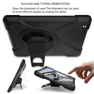 360 Degree Rotation Silicone Protective Cover with Holder and Hand Strap and Long Strap for iPad mini 4(Black)