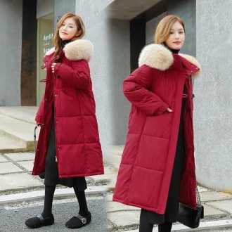 Mid-length Down Padded Jacket (Color:Red Size:L)