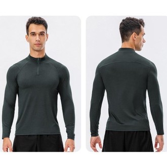 Autumn And Winter Half Zipper Long-sleeved Slim Fit Sportswear For Men (Color:Dark Gray Size:XXL)