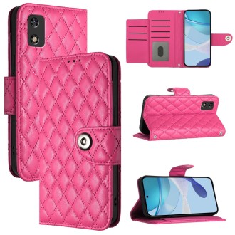 For itel A23 Pro / A17 Rhombic Texture Flip Leather Phone Case with Lanyard(Rose Red)