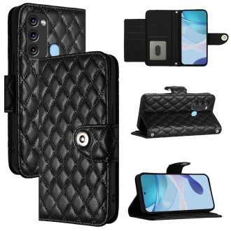 For itel S17 / Vision 3 Rhombic Texture Flip Leather Phone Case with Lanyard(Black)