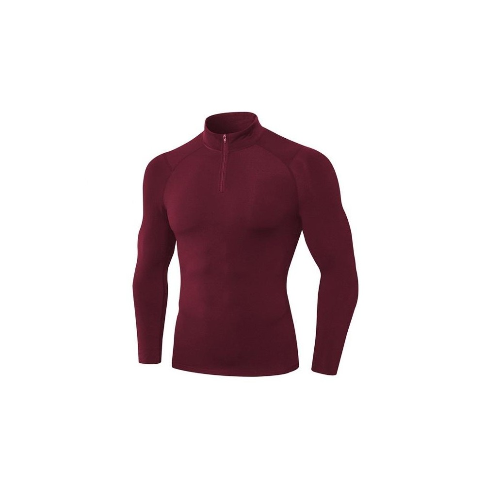 Autumn And Winter Plus Velvet Half Zipper Long-sleeved Slim Fit Sportswear For Men (Color:Wine Red Size:XL)