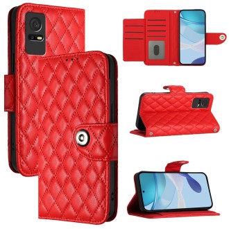 For TCL 405 / 406 / 408 Rhombic Texture Flip Leather Phone Case with Lanyard(Red)