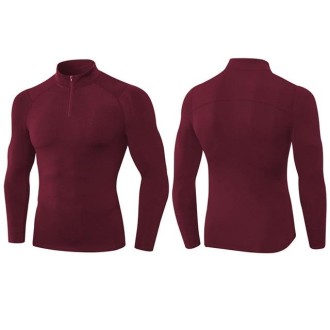 Autumn And Winter Plus Velvet Half Zipper Long-sleeved Slim Fit Sportswear For Men (Color:Wine Red Size:XL)