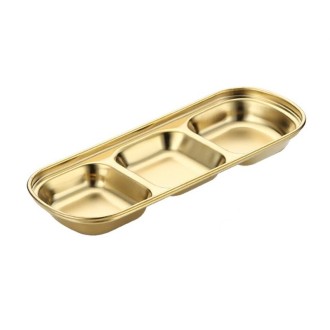 Stainless Steel Square Sauce Dish Hotpot Seasoning Disc Barbecue Tableware, Style: 3 Grid (Gold)