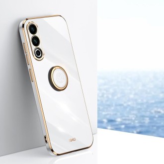 For Meizu 20 5G XINLI Straight 6D Plating Gold Edge TPU Shockproof Case with Ring Holder(White)