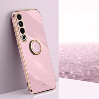 For Meizu 20 Pro 5G XINLI Straight 6D Plating Gold Edge TPU Shockproof Case with Ring Holder(Cherry Purple)