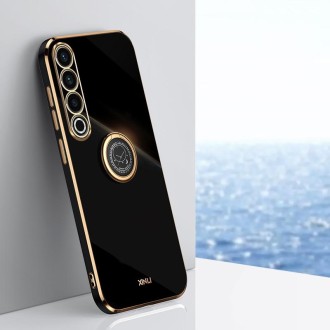 For Meizu 20 Pro 5G XINLI Straight 6D Plating Gold Edge TPU Shockproof Case with Ring Holder(Black)