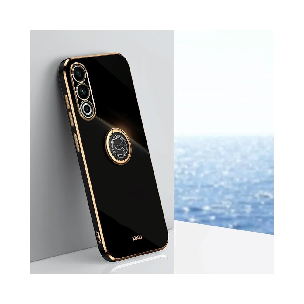 For Meizu 20 5G XINLI Straight 6D Plating Gold Edge TPU Shockproof Case with Ring Holder(Black)