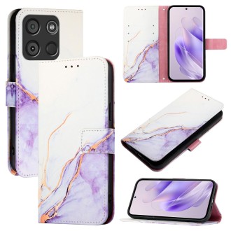 For itel A60 / A60s PT003 Marble Pattern Flip Leather Phone Case(White Purple)