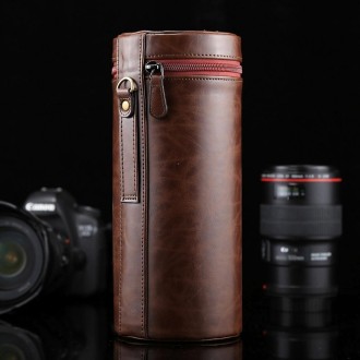 Extra Large Lens Case Zippered PU Leather Pouch Box for DSLR Camera Lens, Size: 24.5*10.5*10.5cm(Coffee)