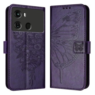 For Itel P40 Embossed Butterfly Leather Phone Case(Dark Purple)