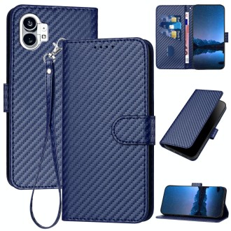 For Nothing Phone 1 YX0070 Carbon Fiber Buckle Leather Phone Case with Lanyard(Royal Blue)