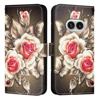 For Nothing Phone 2a Colored Drawing Pattern Plain Weave Leather Phone Case(Roses On Black)