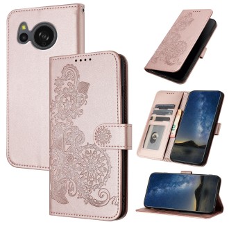 For Sharp Aquos sense7/SH-53C/SHG10 Datura Flower Embossed Flip Leather Phone Case(Rose Gold)