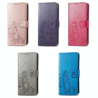 For TCL 40 XE 5G Four-leaf Clasp Embossed Buckle Leather Phone Case(Purple)