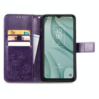 For TCL 40 XE 5G Four-leaf Clasp Embossed Buckle Leather Phone Case(Purple)