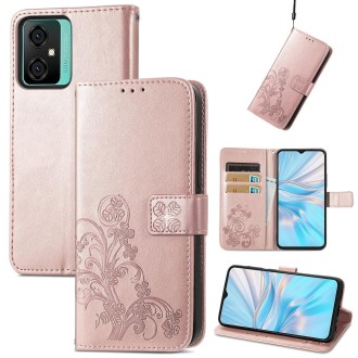 For Blackview Oscal C70 Four-leaf Clasp Embossed Buckle Leather Phone Case(Rose Gold)