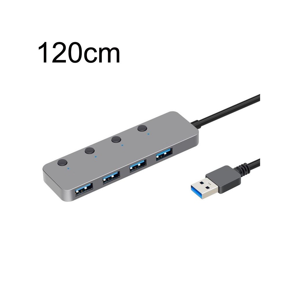 HS0059 Independent Switch USB 3.0 4 Ports Extension Type-C / USB-C Aluminum Alloy HUB, Cable Length: 120cm