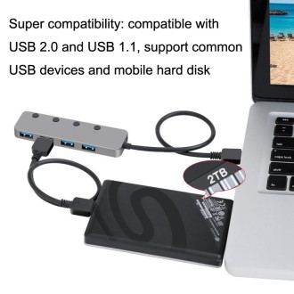 HS0059 Independent Switch USB 3.0 4 Ports Extension Type-C / USB-C Aluminum Alloy HUB, Cable Length: 120cm