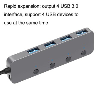 HS0059 Independent Switch USB 3.0 4 Ports Extension Type-C / USB-C Aluminum Alloy HUB, Cable Length: 30cm