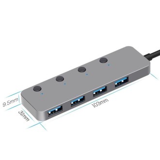 HS0059 Independent Switch USB 3.0 4 Ports Extension Type-C / USB-C Aluminum Alloy HUB, Cable Length: 30cm