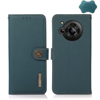 For Sharp Aquos R7 KHAZNEH Custer Genuine Leather RFID Phone Case(Green)