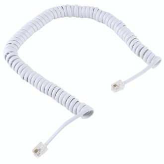 4 Core Male to Male RJ11 Spring Style Telephone Extension Coil Cable Cord Cable, Stretch Length: 2m(White)