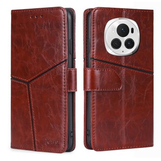 For Honor Magic6 Pro Geometric Stitching Leather Phone Case(Dark Brown)