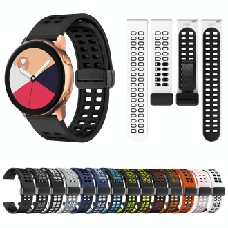 22mm Double-row Hole Folding Black Buckle Two-color Silicone Watch Band(Pink White)