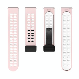 22mm Double-row Hole Folding Black Buckle Two-color Silicone Watch Band(Pink White)