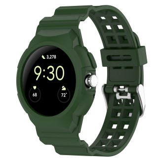 For Google Pixel Watch Integrated Fully Enclosed Silicone Watch Band(Army Green)