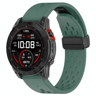 For Garmin D2 Bravo / Quaitx 3 Quick Release Holes Magnetic Buckle Silicone Watch Band(Dark Green)