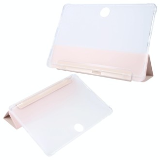 For OnePlus Pad 2 Tri-fold Clear TPU Smart Leather Tablet Case with Pen Slot(Sand Pink)