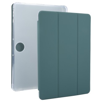 For OnePlus Pad 2 Tri-fold Clear TPU Smart Leather Tablet Case with Pen Slot(Dark Green)