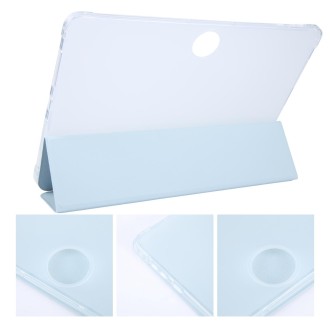 For OnePlus Pad 2 Tri-fold Clear TPU Smart Leather Tablet Case with Pen Slot(Ice Blue)