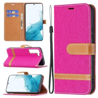 For Samsung Galaxy S22+ 5G Color Matching Denim Texture Leather Case with Holder & Card Slots & Wallet & Lanyard(Rose Red)