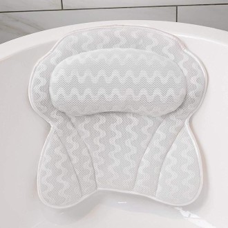 Machine Washable Mesh Cloth 3D Wave Bathtub Pillow Bathroom Bath Headrest(White)