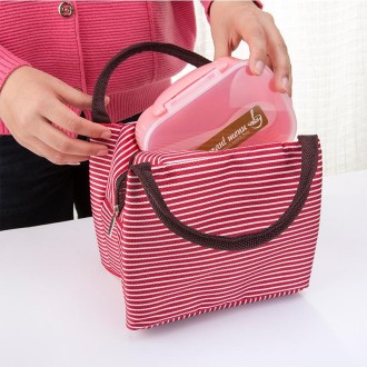 Multifunctional Thicken Stripe Cloth Lunchbox Bag Handbag Lunch Heat Preservation Cold Insulation Bag Storage Bag, Size: 23x17x1