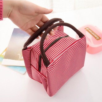 Multifunctional Thicken Stripe Cloth Lunchbox Bag Handbag Lunch Heat Preservation Cold Insulation Bag Storage Bag, Size: 23x17x1