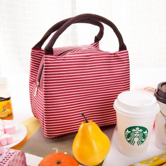 Multifunctional Thicken Stripe Cloth Lunchbox Bag Handbag Lunch Heat Preservation Cold Insulation Bag Storage Bag, Size: 23x17x1