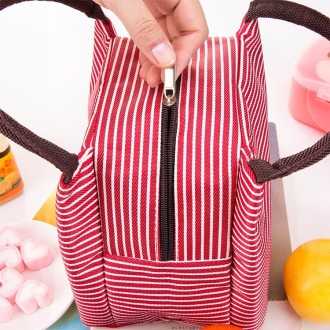 Multifunctional Thicken Stripe Cloth Lunchbox Bag Handbag Lunch Heat Preservation Cold Insulation Bag Storage Bag, Size: 23x17x1