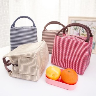 Multifunctional Thicken Stripe Cloth Lunchbox Bag Handbag Lunch Heat Preservation Cold Insulation Bag Storage Bag, Size: 23x17x1