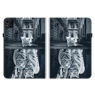 For itel Pad One 10.1 Crystal Texture Painted Leather Smart Tablet Case(Cat Reflection Tiger)